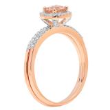 0.75 Carat (ctw) 10K Rose Gold Round Cut Morganite & White Diamond Ladies Bridal Halo Engagement Ring With Matching Band Set 3/4 CT