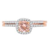 0.75 Carat (ctw) 10K Rose Gold Round Cut Morganite & White Diamond Ladies Bridal Halo Engagement Ring With Matching Band Set 3/4 CT