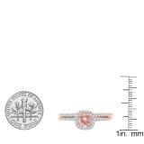 0.75 Carat (ctw) 10K Rose Gold Round Cut Morganite & White Diamond Ladies Bridal Halo Engagement Ring With Matching Band Set 3/4 CT
