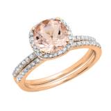 1.05 Carat (ctw) 10K Rose Gold Round Cut Morganite & White Diamond Ladies Bridal Halo Engagement Ring With Matching Band Set 1 CT