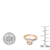 1.05 Carat (ctw) 10K Rose Gold Round Cut Morganite & White Diamond Ladies Bridal Halo Engagement Ring With Matching Band Set 1 CT