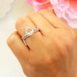 10K White Gold 7X5 MM Pear Morganite & Round Diamond Ladies Bridal Engagement Ring With Band Set