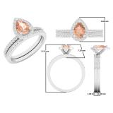 10K White Gold 7X5 MM Pear Morganite & Round Diamond Ladies Bridal Engagement Ring With Band Set