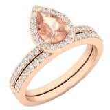 14K Rose Gold 7X5 MM Pear Morganite & Round Diamond Ladies Bridal Engagement Ring With Band Set