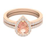 14K Rose Gold 7X5 MM Pear Morganite & Round Diamond Ladies Bridal Engagement Ring With Band Set