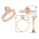 14K Rose Gold 7X5 MM Pear Morganite & Round Diamond Ladies Bridal Engagement Ring With Band Set