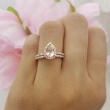 14K Rose Gold 7X5 MM Pear Morganite & Round Diamond Ladies Bridal Engagement Ring With Band Set