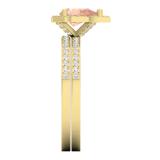 18K Yellow Gold 7X5 MM Pear Morganite & Round Diamond Ladies Bridal Engagement Ring With Band Set