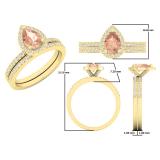 18K Yellow Gold 7X5 MM Pear Morganite & Round Diamond Ladies Bridal Engagement Ring With Band Set