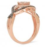 1.25 Carat (ctw) 10K Rose Gold Round Cut Morganite Champagne & White Diamond Ladies Bridal Swirl Split Shank Halo Style Engagement Ring 1 1/4 CT