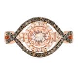 1.25 Carat (ctw) 10K Rose Gold Round Cut Morganite Champagne & White Diamond Ladies Bridal Swirl Split Shank Halo Style Engagement Ring 1 1/4 CT