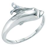 0.02 Carat (ctw) 18K White Gold Round Cut White Diamond Ladies Dolphin Right Hand Ring