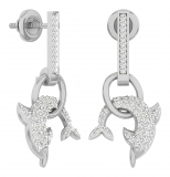 0.40 Carat (ctw) 10K White Gold Round White Diamond Ladies Dolphin Shape Dangle Earrings