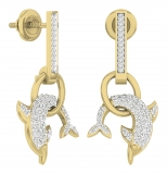 0.40 Carat (ctw) 10K Yellow Gold Round White Diamond Ladies Dolphin Shape Dangle Earrings