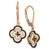 0.45 Carat (ctw) 10K Rose Gold Round Cognac & White Diamond Ladies Cluster Style Flower Dangling Earrings 1/2 CT