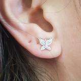 0.15 Carat (ctw) 14K White Gold Round White Diamond Ladies Butterfly Stud Earrings