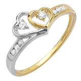 0.10 Carat (ctw) 10K White & Yellow Gold Round Diamond Ladies Bridal Promise Two Tone Double Heart Engagement Ring 1/10 CT