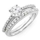 1.10 Carat (ctw) 14k White Gold Round White Diamond Ladies Bridal Engagement Ring Set