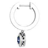 0.50 Carat (ctw) 10K White Gold Round Blue Sapphire & White Diamond Ladies Halo Style Dangling Drop Earrings 1/2 CT
