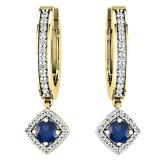 0.50 Carat (ctw) 10K Yellow Gold Round Blue Sapphire & White Diamond Ladies Halo Style Dangling Drop Earrings 1/2 CT