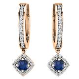 0.50 Carat (ctw) 14K Rose Gold Round Blue Sapphire & White Diamond Ladies Halo Style Dangling Drop Earrings 1/2 CT
