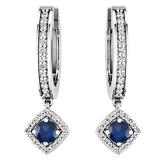 0.50 Carat (ctw) 14K White Gold Round Blue Sapphire & White Diamond Ladies Halo Style Dangling Drop Earrings 1/2 CT
