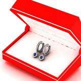 0.50 Carat (ctw) 14K White Gold Round Blue Sapphire & White Diamond Ladies Halo Style Dangling Drop Earrings 1/2 CT
