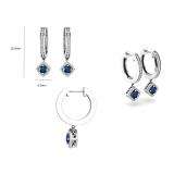 0.50 Carat (ctw) 14K White Gold Round Blue Sapphire & White Diamond Ladies Halo Style Dangling Drop Earrings 1/2 CT