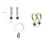 0.50 Carat (ctw) 14K Yellow Gold Round Blue Sapphire & White Diamond Ladies Halo Style Dangling Drop Earrings 1/2 CT