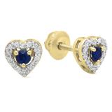 0.50 Carat (ctw) 14K Yellow Gold Round Cut Blue Sapphire & White Diamond Ladies Halo Stud Earrings 1/2 CT