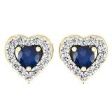 0.50 Carat (ctw) 14K Yellow Gold Round Cut Blue Sapphire & White Diamond Ladies Halo Stud Earrings 1/2 CT