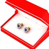 0.50 Carat (ctw) 14K Yellow Gold Round Cut Blue Sapphire & White Diamond Ladies Halo Stud Earrings 1/2 CT
