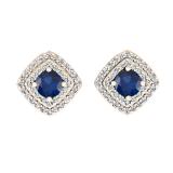 0.95 Carat (ctw) 10K Rose Gold Round Cut Blue Sapphire & White Diamond Ladies Halo Style Stud Earrings 1 CT