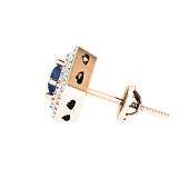 0.95 Carat (ctw) 10K Rose Gold Round Cut Blue Sapphire & White Diamond Ladies Halo Style Stud Earrings 1 CT