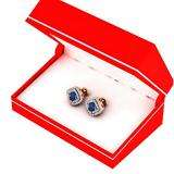 0.95 Carat (ctw) 10K Rose Gold Round Cut Blue Sapphire & White Diamond Ladies Halo Style Stud Earrings 1 CT