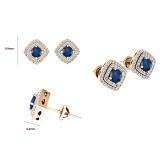 0.95 Carat (ctw) 10K Rose Gold Round Cut Blue Sapphire & White Diamond Ladies Halo Style Stud Earrings 1 CT