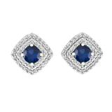 0.95 Carat (ctw) 10K White Gold Round Cut Blue Sapphire & White Diamond Ladies Halo Style Stud Earrings 1 CT