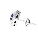 0.95 Carat (ctw) 10K White Gold Round Cut Blue Sapphire & White Diamond Ladies Halo Style Stud Earrings 1 CT