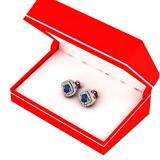 0.95 Carat (ctw) 10K White Gold Round Cut Blue Sapphire & White Diamond Ladies Halo Style Stud Earrings 1 CT