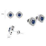 0.95 Carat (ctw) 10K White Gold Round Cut Blue Sapphire & White Diamond Ladies Halo Style Stud Earrings 1 CT