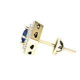 0.95 Carat (ctw) 10K Yellow Gold Round Cut Blue Sapphire & White Diamond Ladies Halo Style Stud Earrings 1 CT