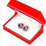 0.95 Carat (ctw) 10K Yellow Gold Round Cut Blue Sapphire & White Diamond Ladies Halo Style Stud Earrings 1 CT