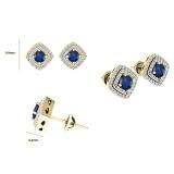 0.95 Carat (ctw) 10K Yellow Gold Round Cut Blue Sapphire & White Diamond Ladies Halo Style Stud Earrings 1 CT