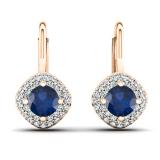 1.25 Carat (ctw) 10K Rose Gold Round Blue Sapphire & White Diamond Ladies Halo Style Dangling Drop Earrings 1 1/4 CT