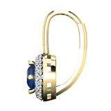 1.25 Carat (ctw) 14K Yellow Gold Round Blue Sapphire & White Diamond Ladies Halo Style Dangling Drop Earrings 1 1/4 CT