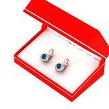 1.25 Carat (ctw) 14K Yellow Gold Round Blue Sapphire & White Diamond Ladies Halo Style Dangling Drop Earrings 1 1/4 CT