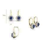 1.25 Carat (ctw) 14K Yellow Gold Round Blue Sapphire & White Diamond Ladies Halo Style Dangling Drop Earrings 1 1/4 CT