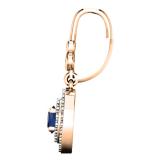 1.00 Carat (ctw) 10K Rose Gold Round Blue Sapphire & White Diamond Ladies Halo Style Circle Dangling Drop Earrings 1 CT
