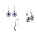 1.00 Carat (ctw) 10K White Gold Round Blue Sapphire & White Diamond Ladies Double Halo Circle Dangling Drop Earrings 1 CT