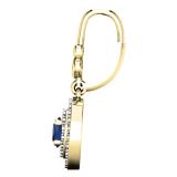 1.00 Carat (ctw) 10K Yellow Gold Round Blue Sapphire & White Diamond Ladies Halo Style Circle Dangling Drop Earrings 1 CT
